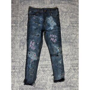 Custom Reworked Embellished Bleached Distressed Paint Stained dyed treated Ksubi